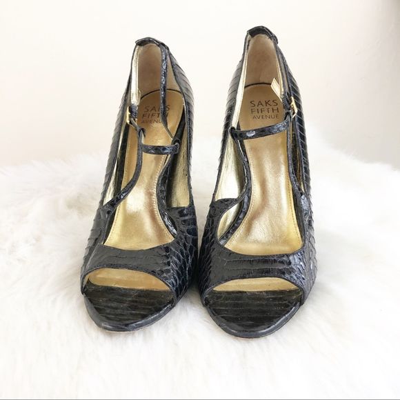 Saks Fifth Avenue Shelbie Black Peep Toe Heels - Picture 5 of 7